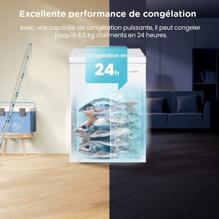 Congélateur Coffre Comfee RCC102WH2EU(E) 99L -  54,7 x 44,6 x 85 cm - Classe E - 38dB -  LED - Compact