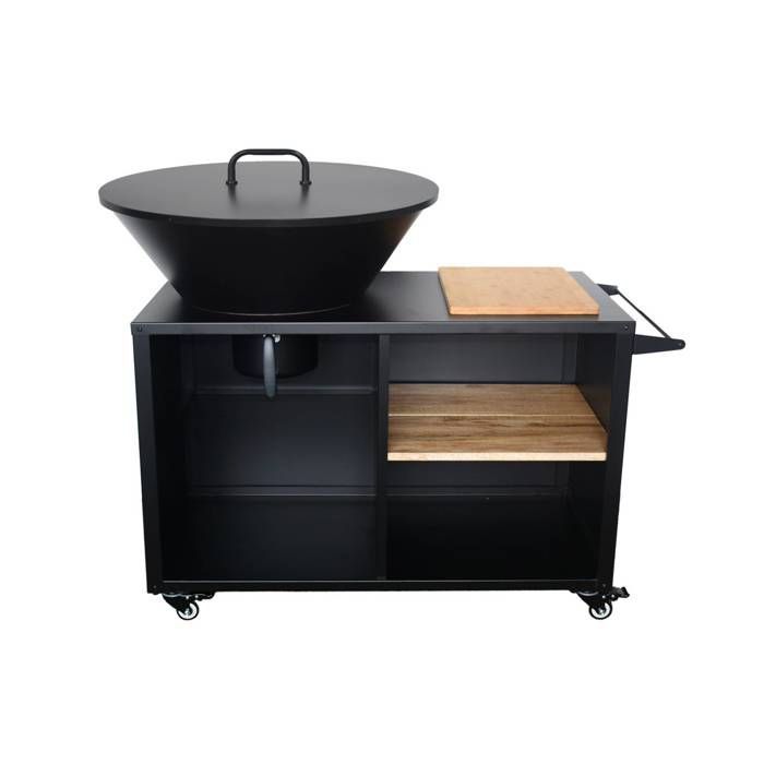 Stromboli 80cm diameter fire pit barbecue, side table with storage compartments, lid and utensils