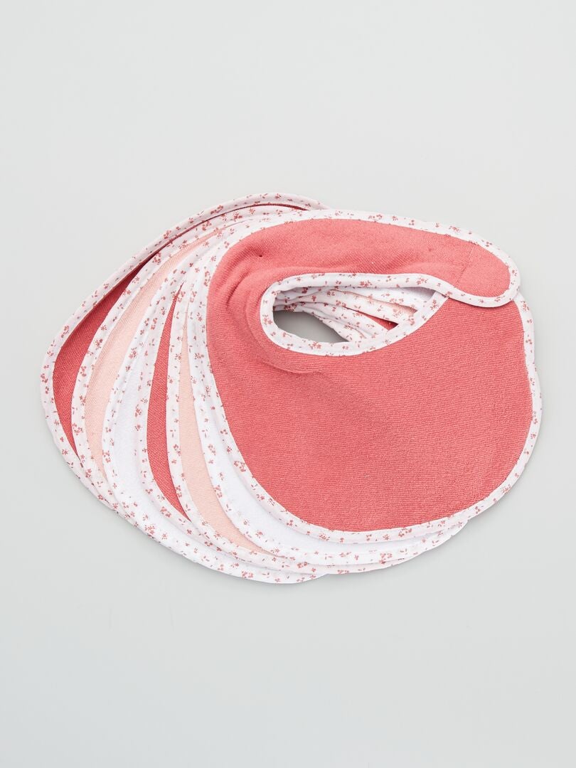 Set van 7 badstof slabbetjes met afscheurranden - ROZE