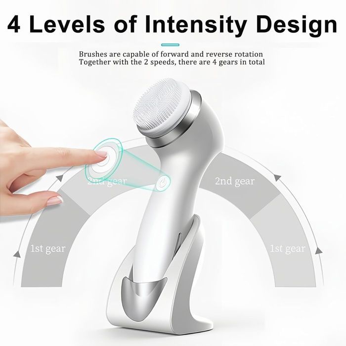Brosse nettoyante visage rechargeable IPX-7 étanche 3 têtes de brosse pour exfoliation et massage Argent