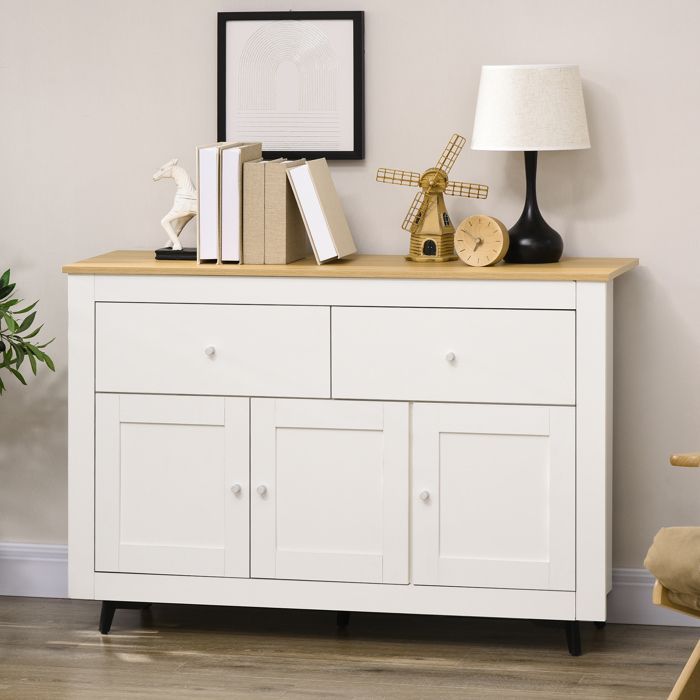 Buffet cuisine - HOMCOM - 2 tiroirs 3 portes et étagère réglable - pour cuisine, salle à manger, salon - 117 x 35 x 80 cm - blanc