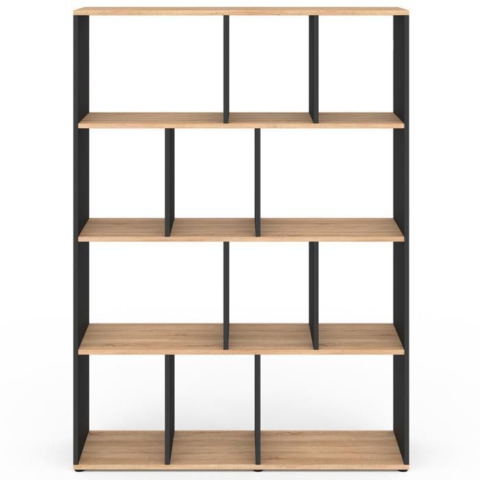 IDMARKET JENA 4-Tier Bookshelf, Black and Wood Effect, 143 cm