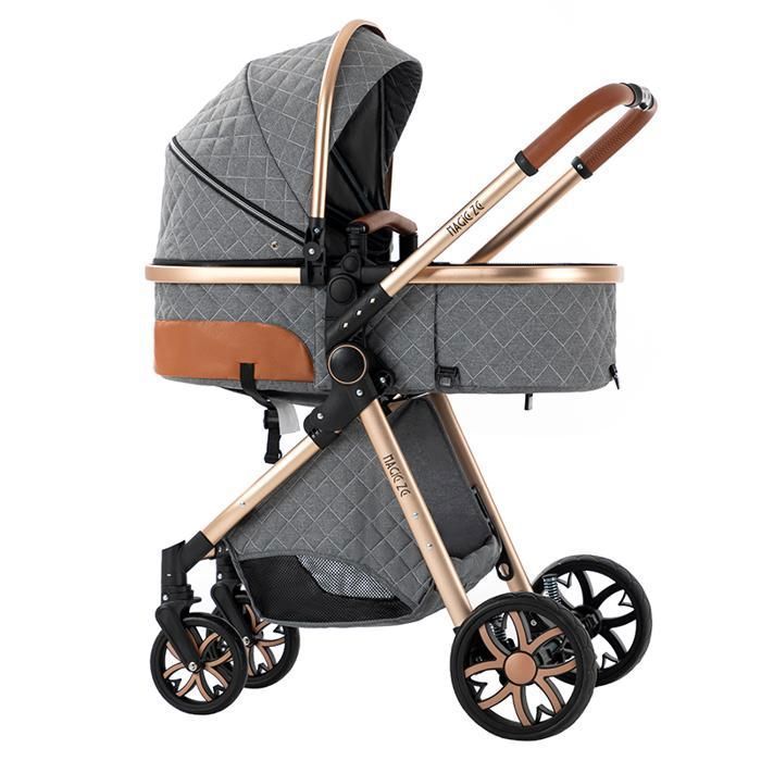 Poussette Magic ZC Poussette bebe Pousette trio 3 en 1 Avec sac à main Jusqu'à 15KG 0-3ans Hamac réversible Guidon réversible Gris