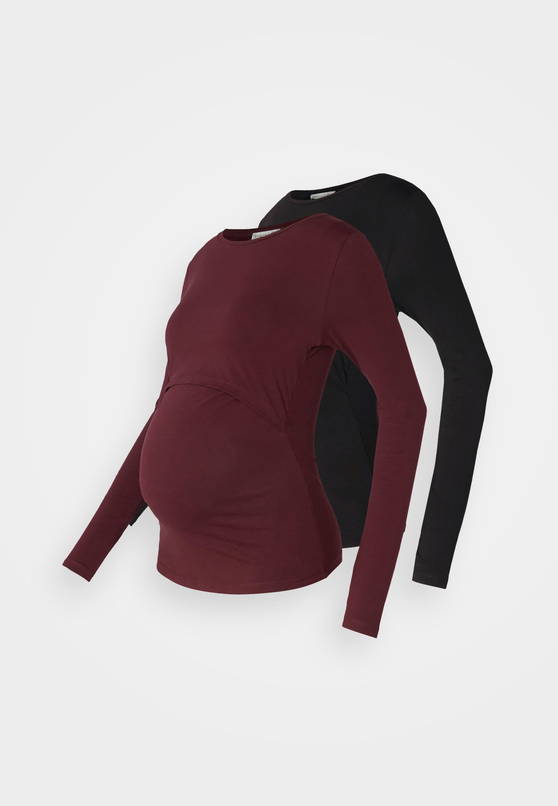Anna Field MAMA BORSTING TOP MET LANGE MOUWEN (2-PACK) - Top met lange mouwen - zwart/bordeaux