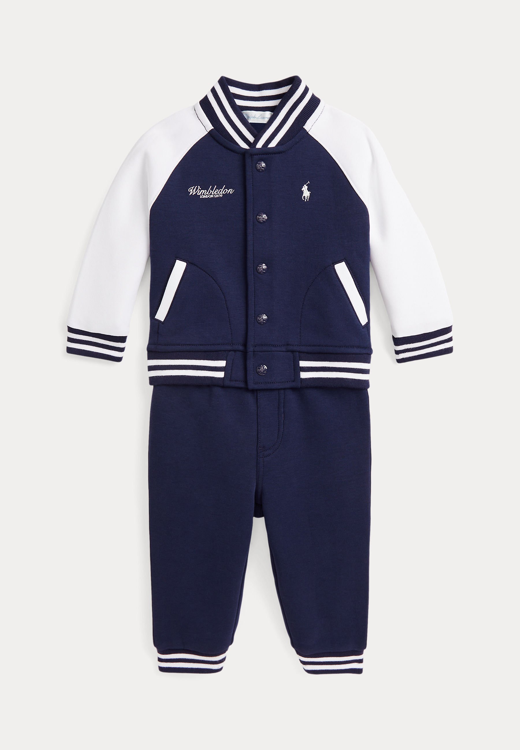 Polo Ralph Lauren WIMBLEDON DUBBELGEBREIDE JAS EN BROEK SET - Sweatshirt met rits - verfijnd marineblauw/keramisch wit
