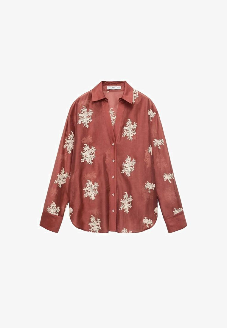 Mango EMBROIDERED SEMI-TRANSPARENT - Halenka s knoflíky - black