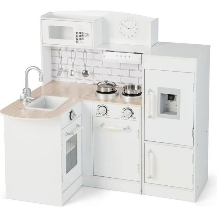 Cuisine Enfants COSTWAY XXL pour Angle 3 Ans+, 5 Accessoires, Effet Son avec Téléphone, Réfrigérateur, Machine à Laver