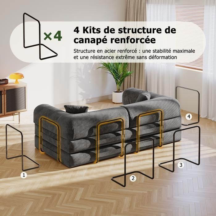Tweezits slaapbank - Moderne multifunctionele slaapbank - inclusief 2 kussens - voor woonkamer en slaapkamer - Corduroy - Grijs