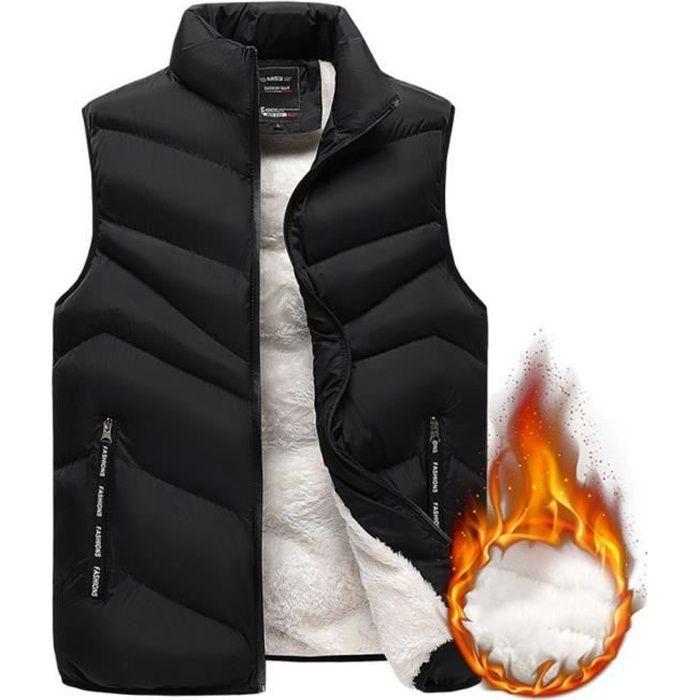 Chaqueta acolchada sin mangas para hombre con forro polar, tallas grandes, cuello alto - Negra