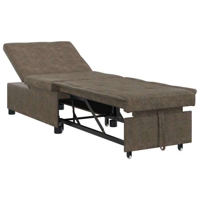 576901 & Sofá cama 3 en 1, diván, convertible, diseño retráctil, piel sintética verde militar