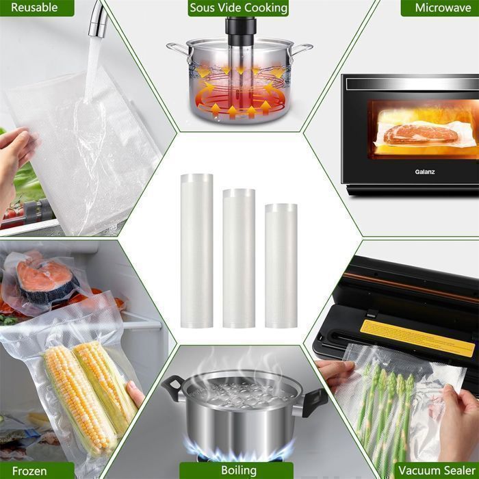 Sac Sous Vide Alimentaire, 20 x 500cm rouleau Sac Sous Vide, Convient à Tous Machine Sous Vide, Sans BPA