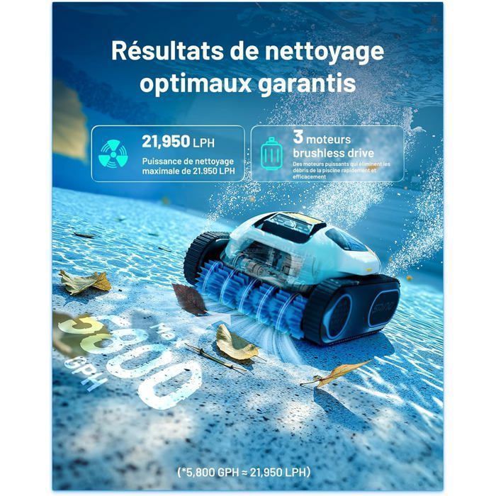 Robô para piscina sem fio Spino E1, limpa fundo, paredes e linha d'água, com aplicativo, SmartArc Path, 210 min de autonomia e 150 m² de alcance.
