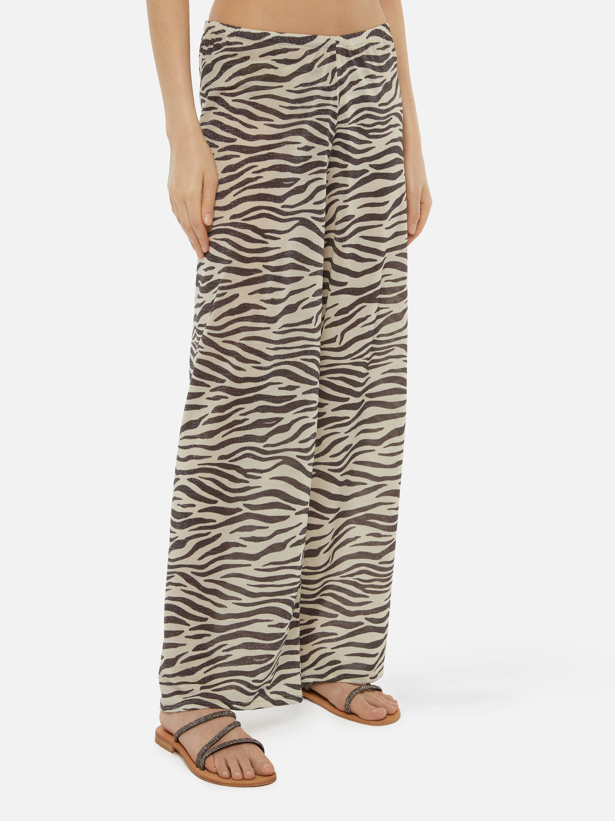Pantaloni a gamba larga Amalia in lurex zebrato