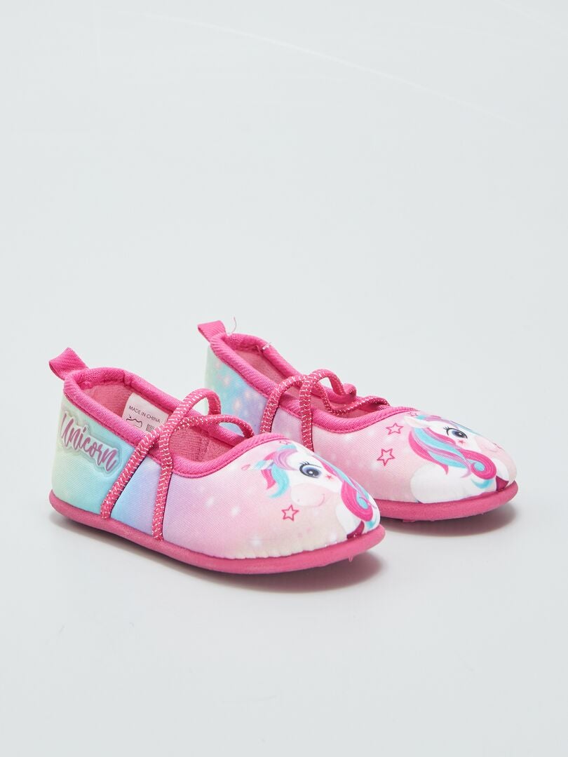 Ballerina slippers met eenhoornprint - ROZE
