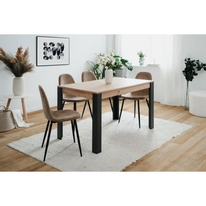 Uitschuifbare tafel - TOLOSA 80A - Ambachtelijk eikenhout/zwarte afwerking - Rechthoekig - Geschikt voor 6/8 personen - 100-150 x 75 x 80 cm