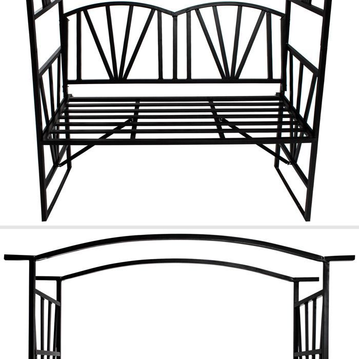 Arco de jardín - TECTAKE - Arco de jardín de acero para plantas trepadoras y rosales con banco 210 cm x 114 cm - Negro
