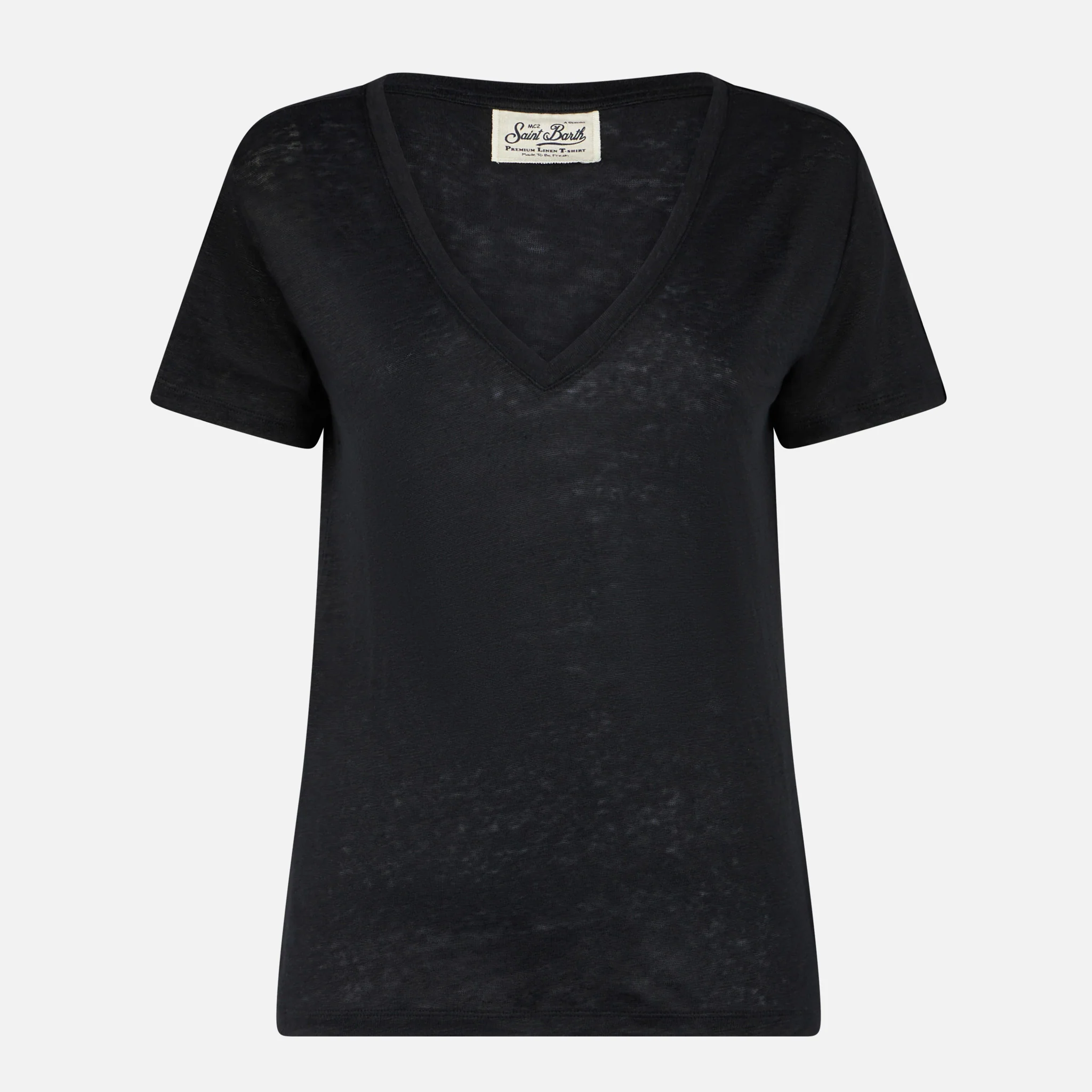 Dames zwart linnen T-shirt