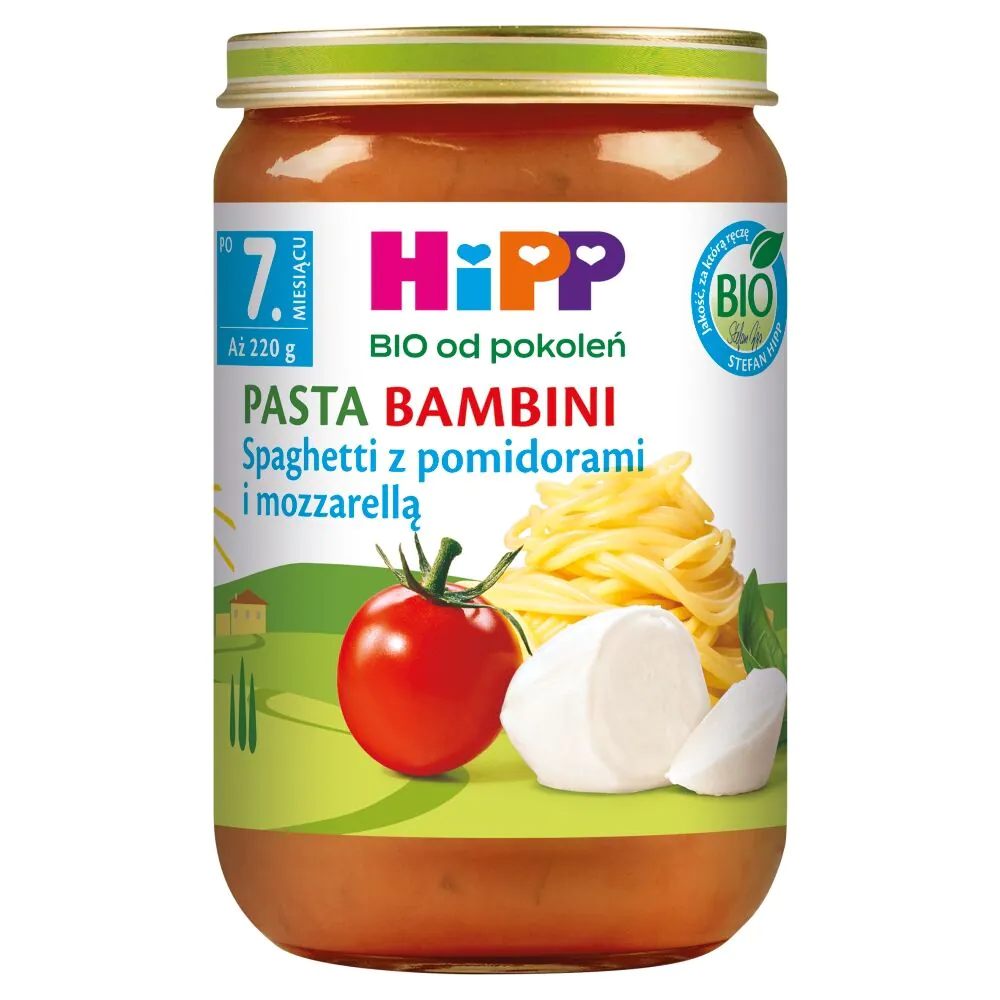 Hipp Obiad BIOPasta Bambini Spaghetti z Pomidorami i Mozarellą Po 7 Miesiącu