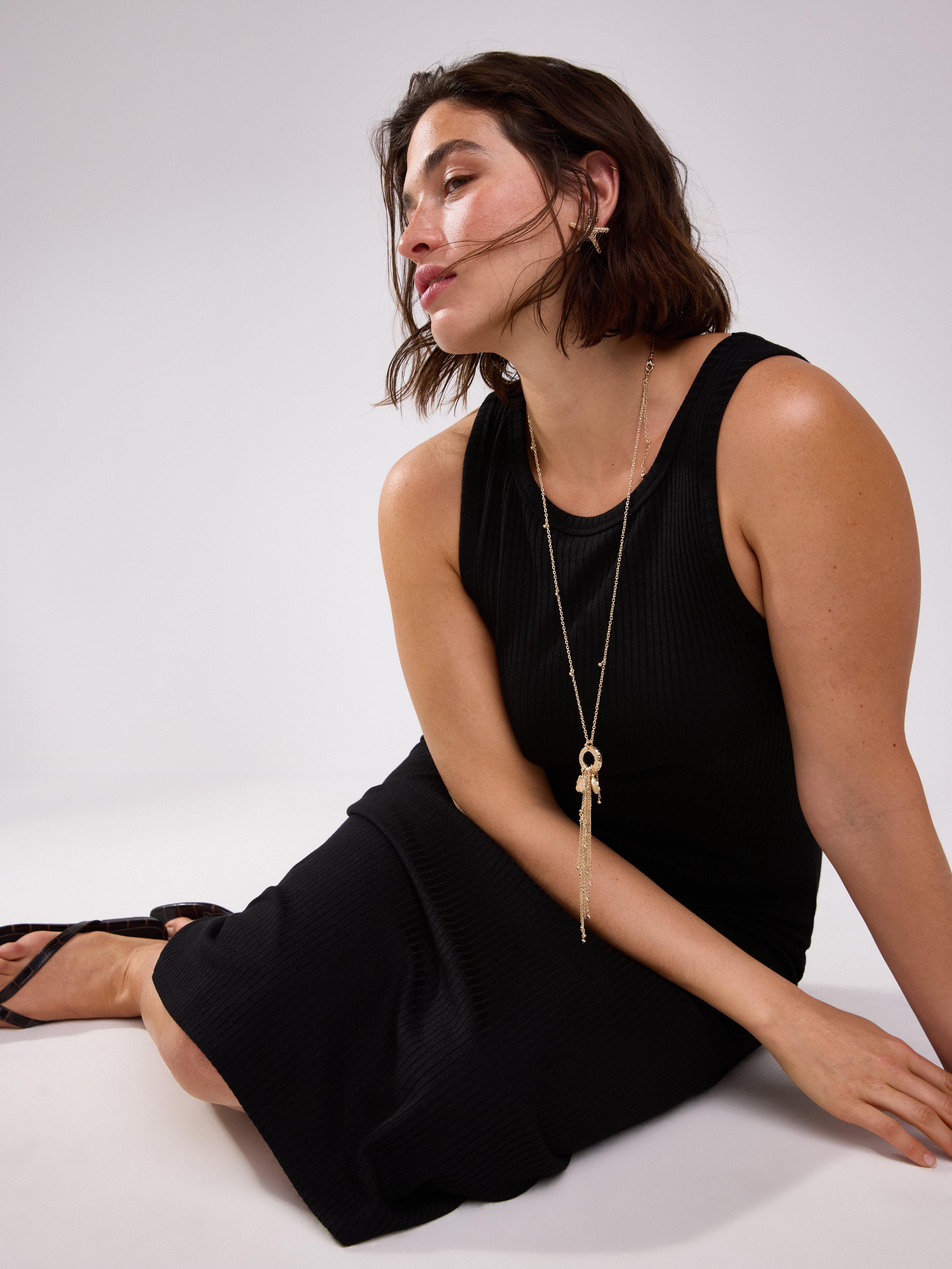 Vestido midi canelado preto