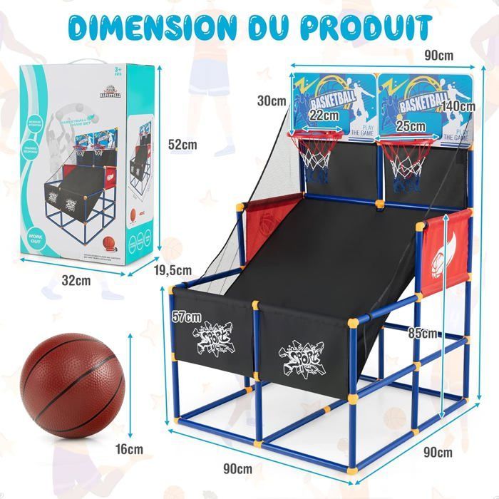 Juego de baloncesto arcade COSTWAY con doble tiro y aro de baloncesto, 4 pelotas y 1 bomba de inflado, rampa de retorno.