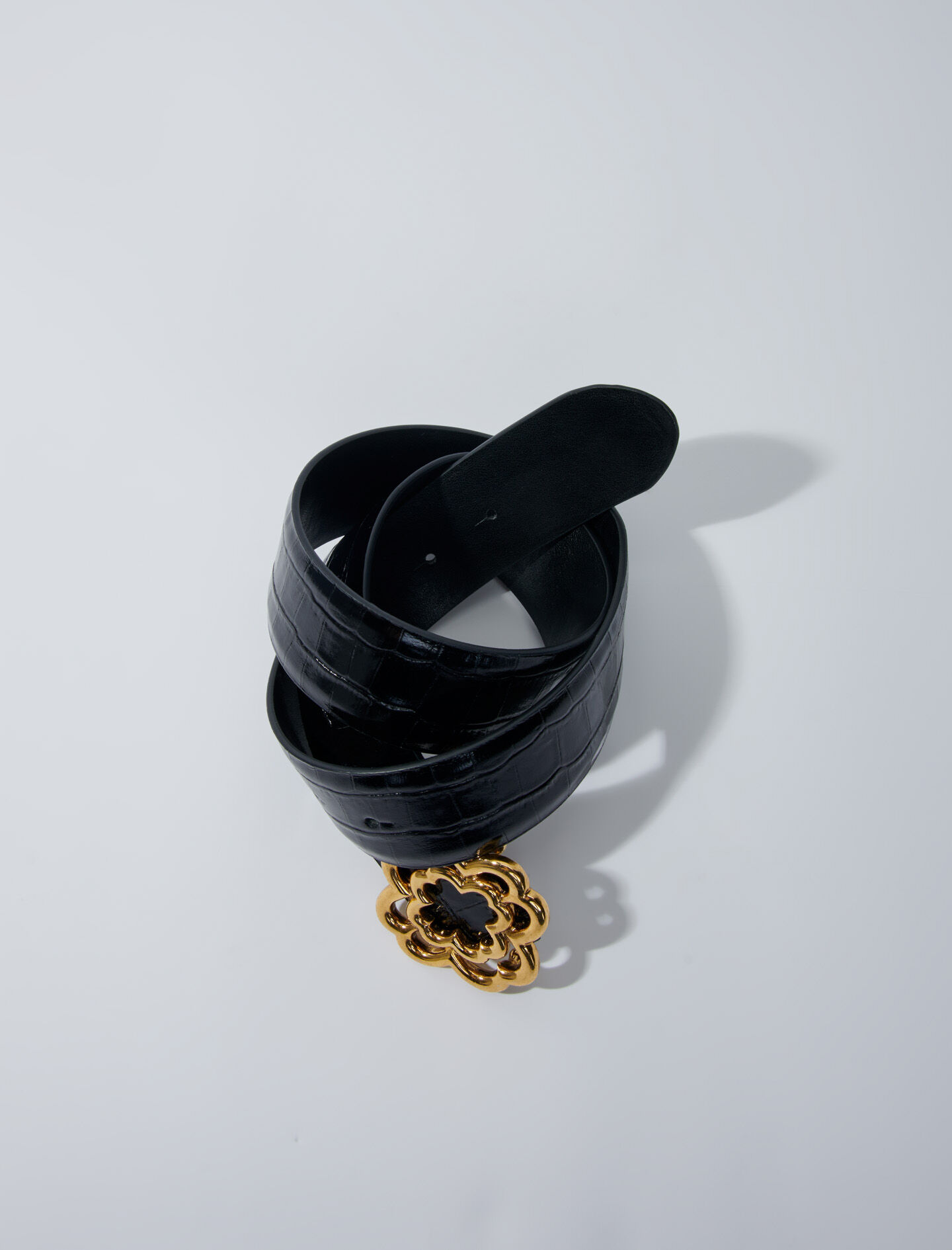 Double M riem van krokodillenleer - zwart
