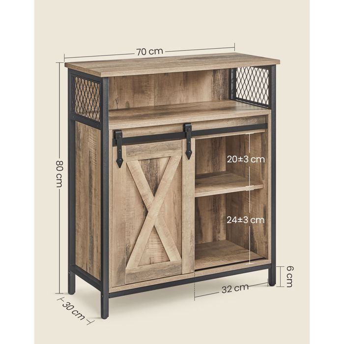 VASAGLE Credenza da cucina, cassettiera con anta scorrevole, 30 x 70 x 80 cm, ripiani regolabili, marrone cammello e nero inchiostro