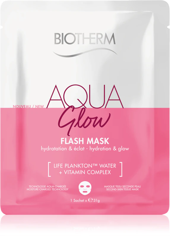 Máscara facial em tecido Biotherm Aqua Glow Flash Mask