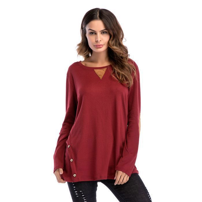 Pull Sweat-shirt Femme Grande Taille - INSFITY - Rouge - Col Rond - Automne