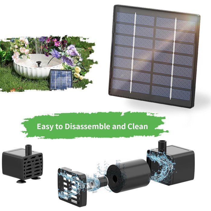 Solar fountain for pond, solar pump - Improved DIY fountain kit with 6 nozzles, 3m power cable