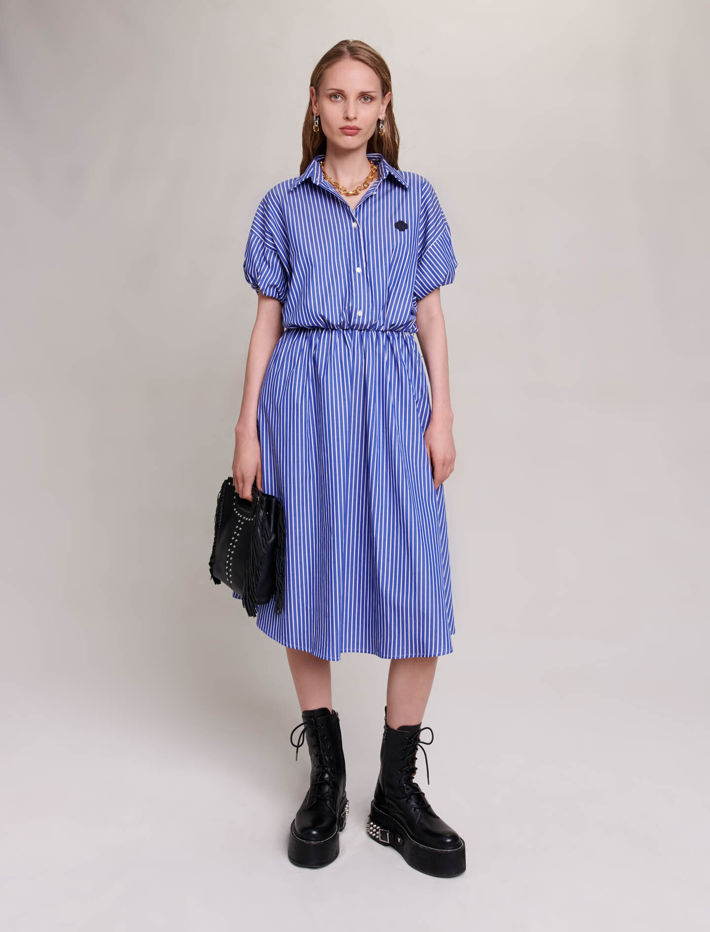 Lange gestreepte overhemdjurk - Blauw