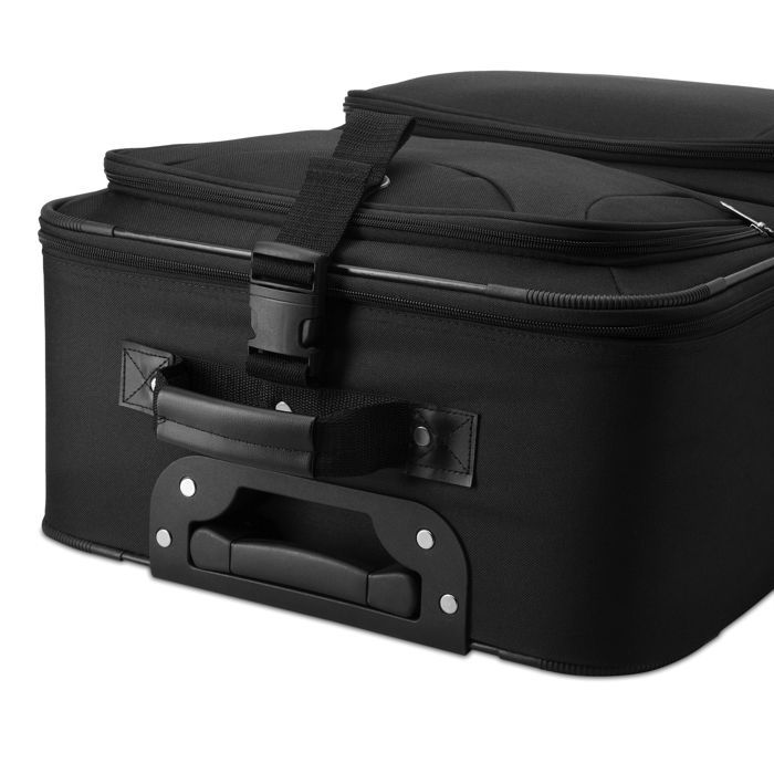 Juego de maletas MONZANA® de 5 piezas, negro, con ruedas blandas, bolsas de viaje, neceser, bolso de hombro y estuche de tocador.