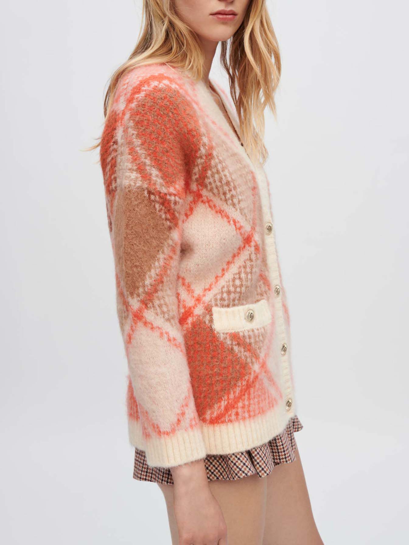 Zacht ruitvormig jacquard vest - Oranje