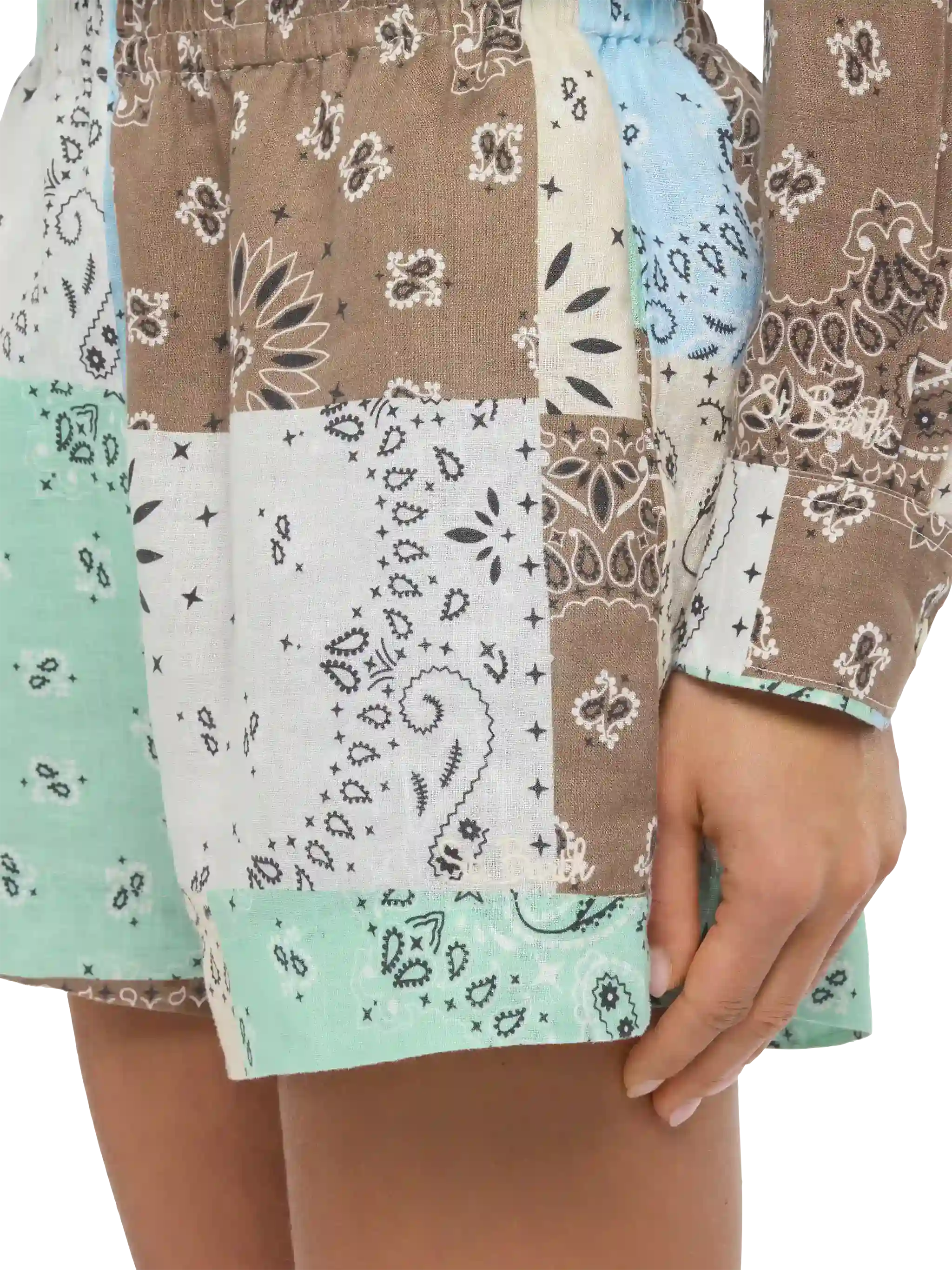 Meave shorts pull up in lino con stampa patch bandana