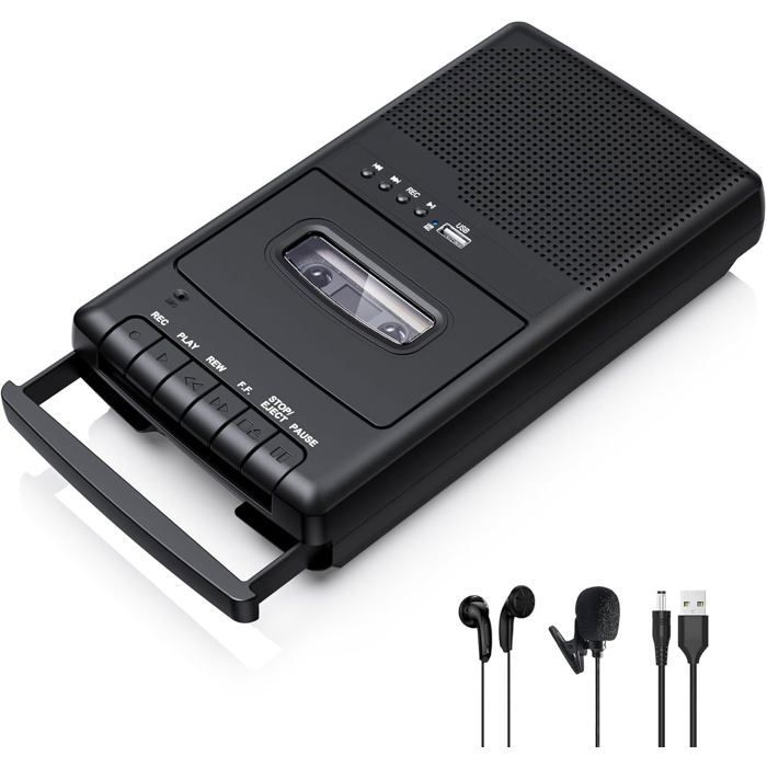 Reproductor de casetes portátil, grabadora de casetes, convertidor de casete digital a unidad flash USB, altavoz incorporado