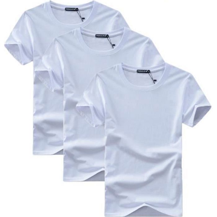 Camiseta FUNMOON para hombre, paquete de 3 - Cuello redondo - Algodón básico - Color liso - Manga corta informal