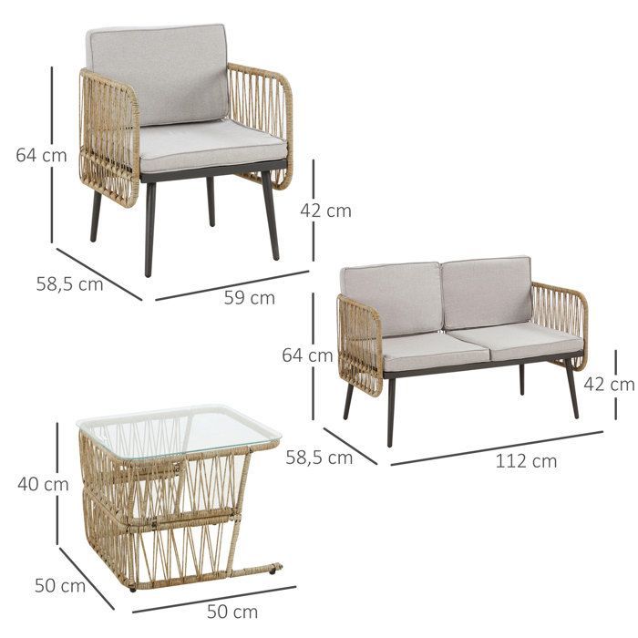 Conjunto de muebles de jardín metálicos Outsunny, 112 x 58,5 x 64 cm, color beige.