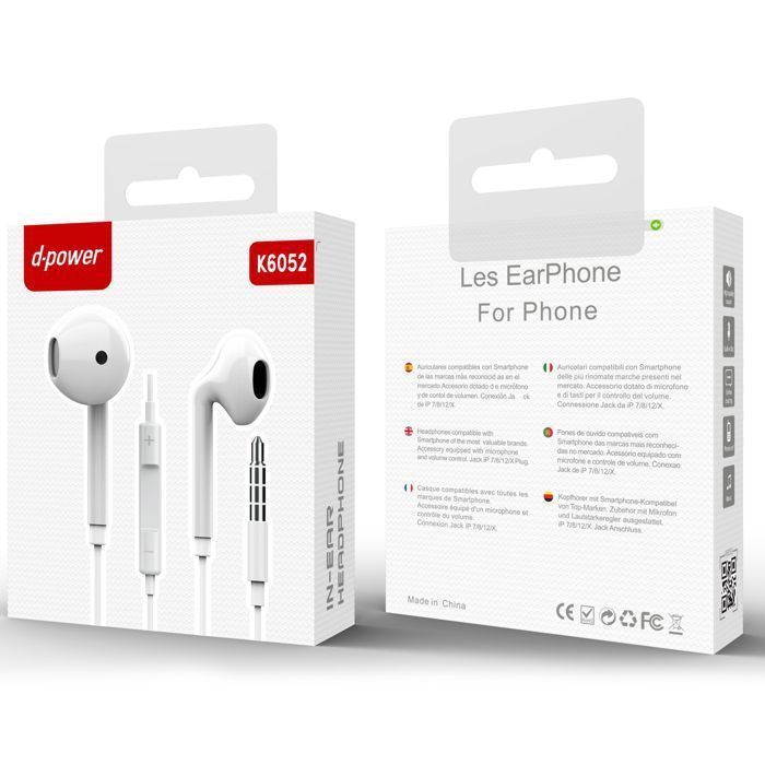 Ecouteurs Filaire avec Micro et Contrôle Oreillettes Audio Prise Jack 3,5mm Universel pour Android, IOS - Blanc