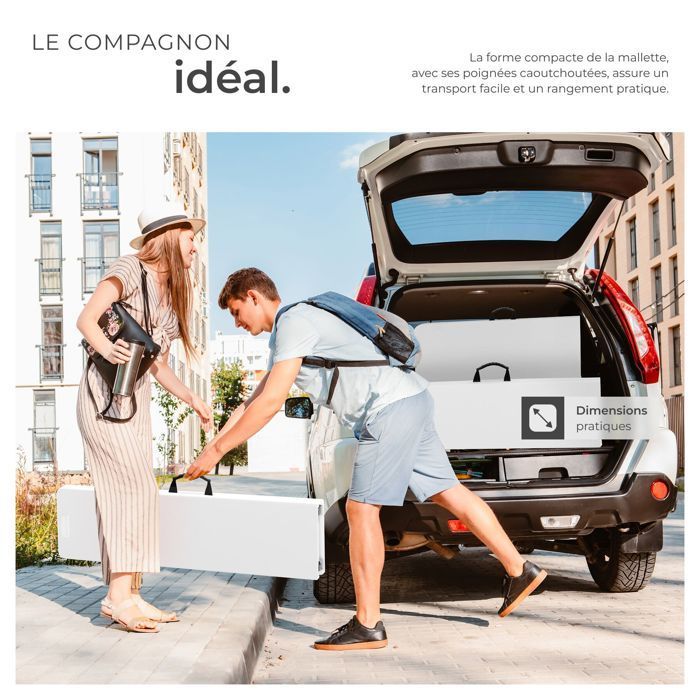 Mesa de camping con bancos - TECTAKE - Conjunto de comedor PANJA: 1 mesa, 2 bancos, compacto y plegable con asas de transporte - Blanco