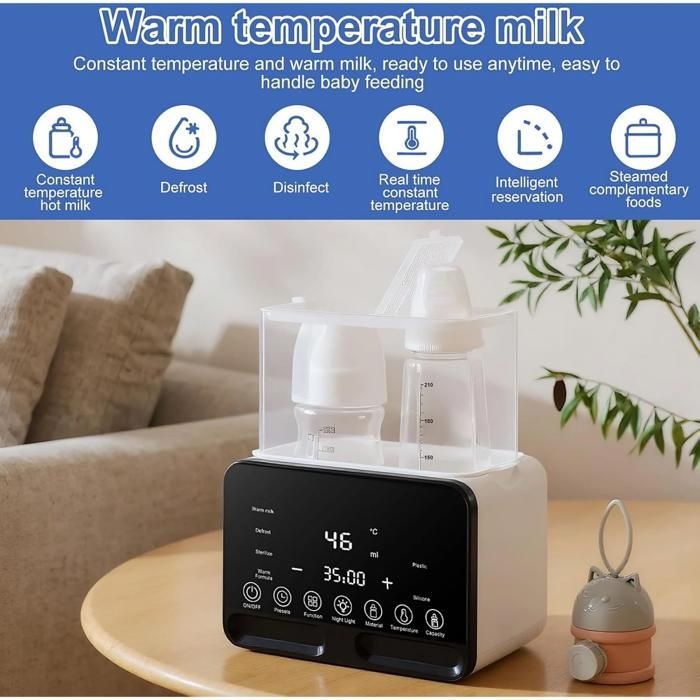 Stérilisateur de biberons, 200 watts, affichage LED, chauffage et maintien au chaud, fonction minuterie, matériaux sûrs, blanc