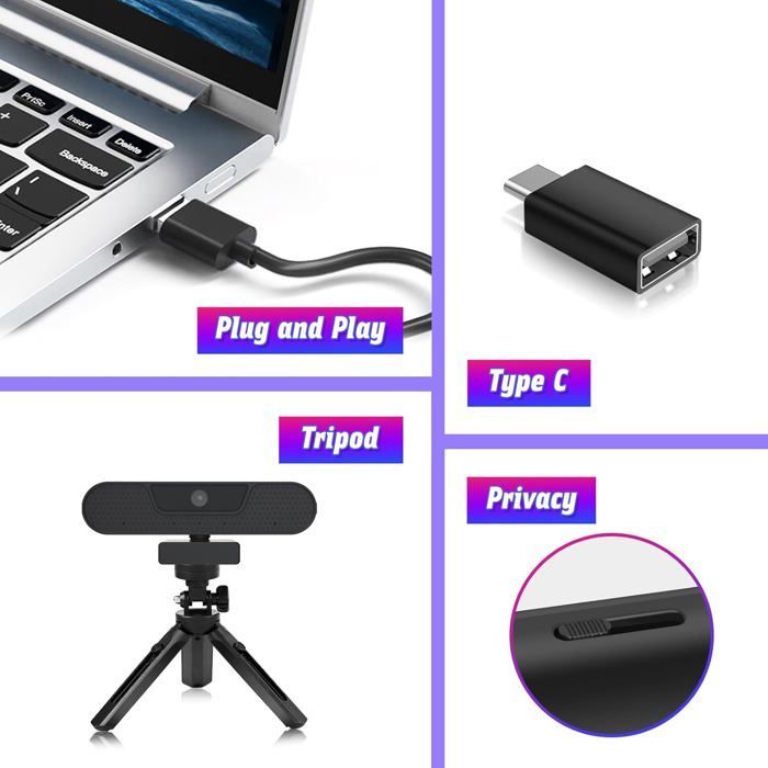 Webcam 4K - ALLENAMENTO FITNESS A CASA - W8GS - 25 FPS - Riduzione del rumore tramite IA - Messa a fuoco automatica a 85°