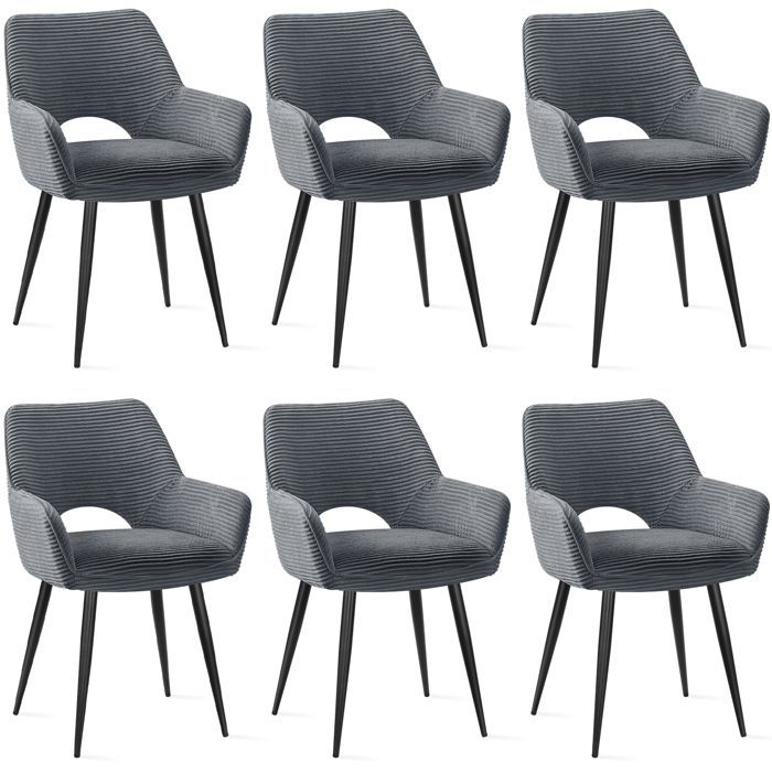 WAFTING Set of 6 Dining Chairs with Armrests, Upholstered with Velvet Backrest, Grey