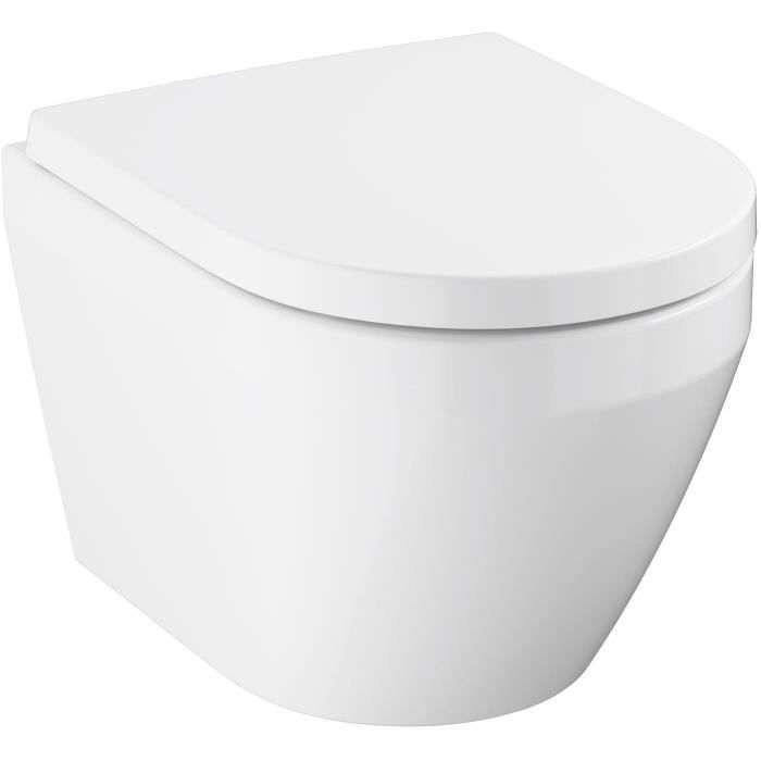 Set WC sospeso compatto - Scarico orizzontale - Senza brida - GROHE Euro Ceramic Triple Vortex (102 486 SH00)