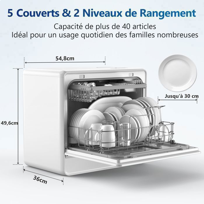 AIRMSEN Mini Dishwasher, No Plumbing Required, 5 Place Settings, 9 Programs, Freestanding, 5L Salt and Fabric Softener Reservoir for Small Kitchens