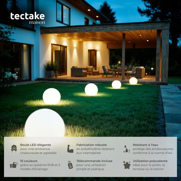 Iluminación - TECTAKE - Lámpara de globo con bombilla LED LUMINOUS GLOBE y mando a distancia 12W - Blanca - Tamaño M 40 x 40 cm