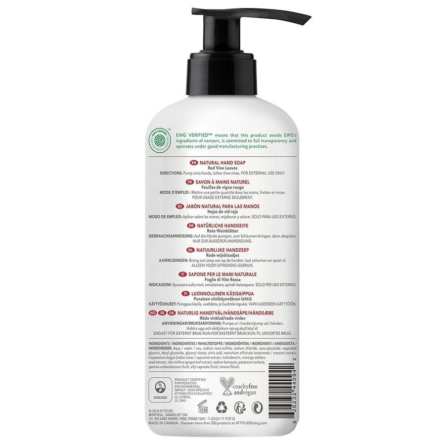 Attitude Hand Soap Super Leaves Science Prírodné mydlo na ruky – Listy červeného vína – 473 ml