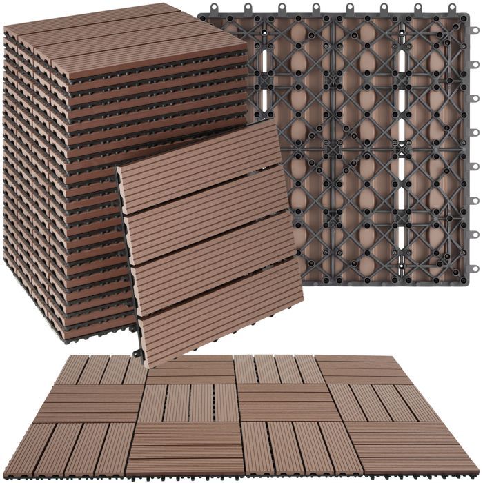 Baldosas para terraza - TECTAKE - Juego de 22 baldosas para terraza TEGULAS en WPC con aspecto de madera - Gris
