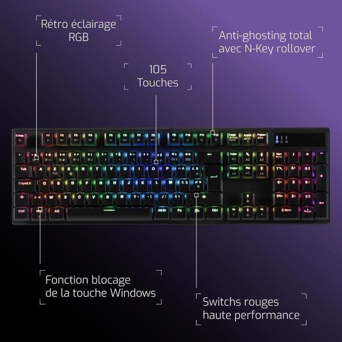 Tastiera da gioco - ONLAN - CA-290 - Interruttori meccanici - Interruttori rossi - Retroilluminazione RGB - Anti-ghosting