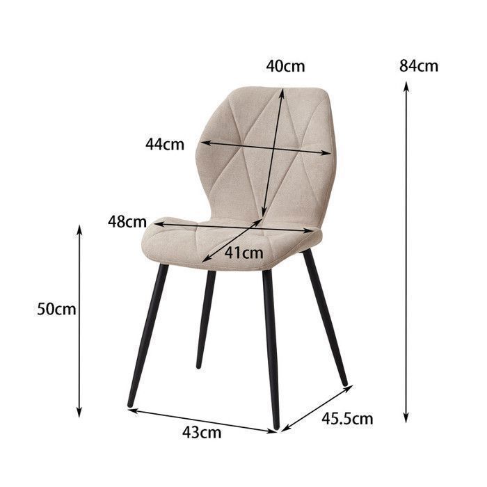 Lot de 6 chaises - HJhomeheart - Chaise de salle à manger en lin vintage - Beige - Pieds en métal - Ergonomique