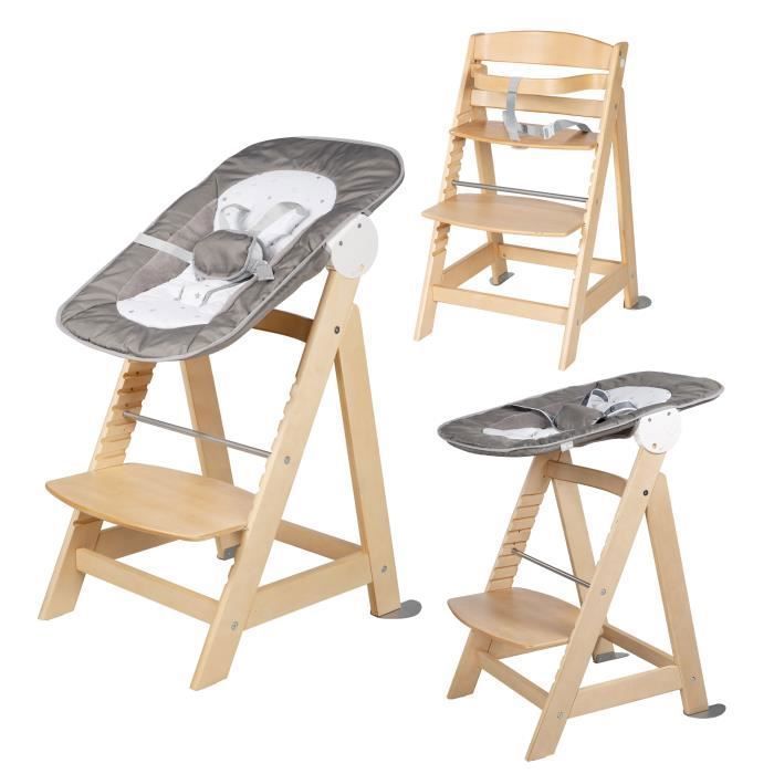 ROBA Chaise Haute Évolutive Born Up 2 en 1 + Transat Inclinable - Sternenzauber - Dès la Naissance - Bois Naturel