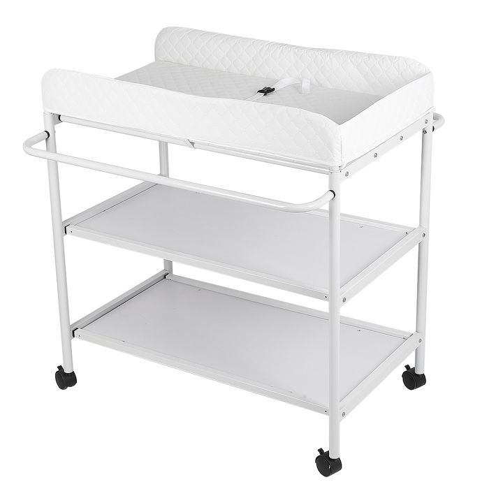 Table à langer 2 étagères - Lvhcmfohm - Coton - Multifonction avec rangement avec roulettes - 86x48x90 cm - Blanc